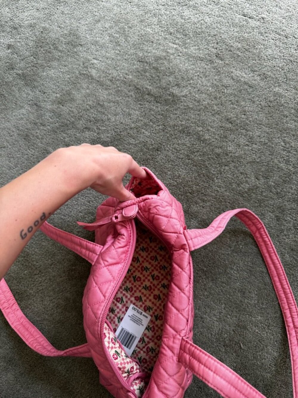 Vera Bradley Pink Quilted Handbag with Floral Interior NWT - Picture 7 of 10